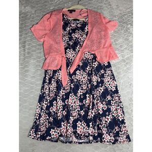 Perceptions New York Floral Dress and Shrug Set Navy Coral XL P212545J 2 Piece
